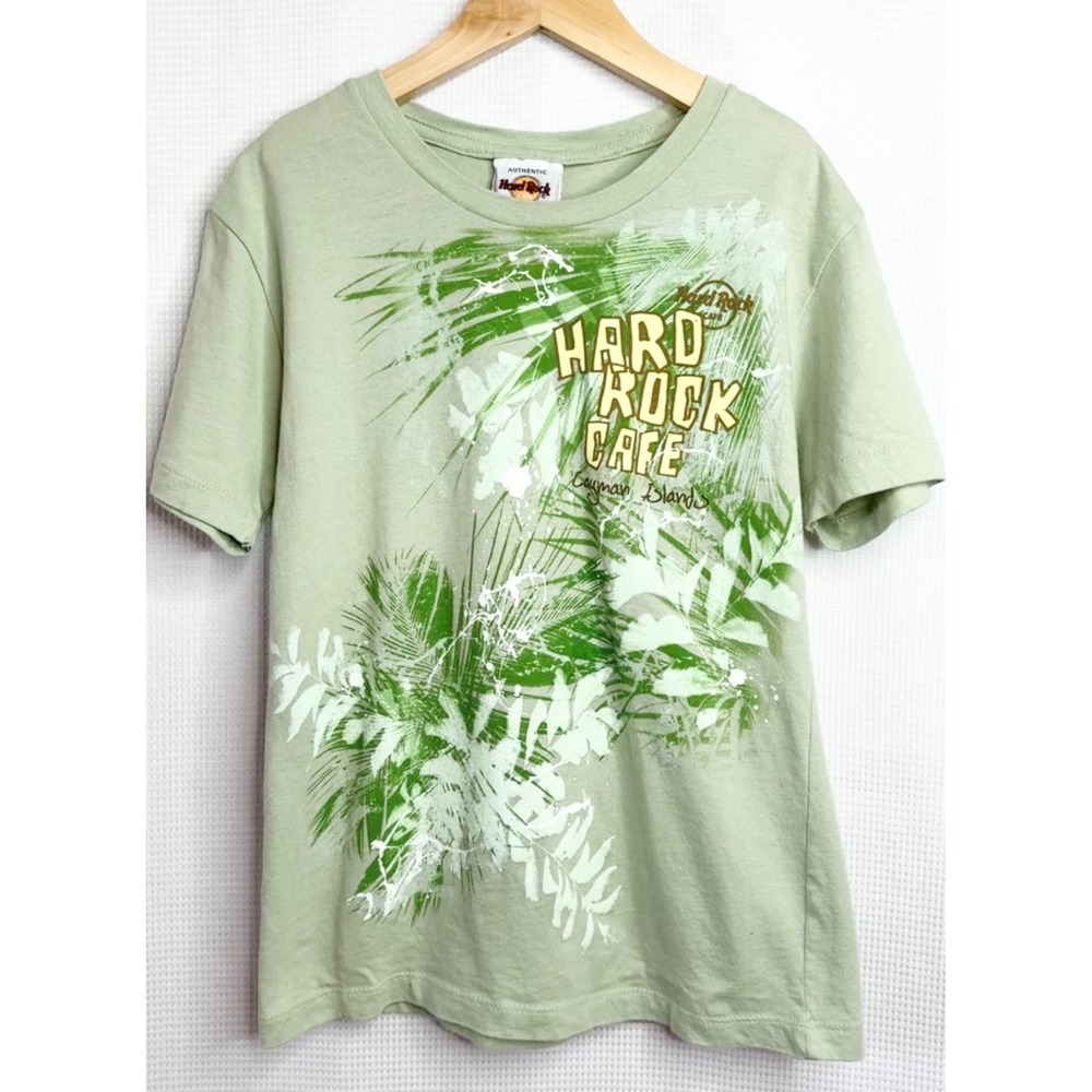 Hard Rock Cafe Cayman Islands T-Shirt Sage Green Tropical Graphic Junior Medium